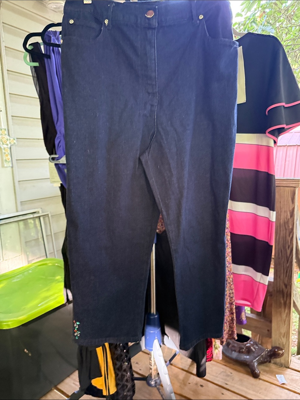 NWT Bend Over Womens Dark Denim Cropped Pants size 16 33”long waist stretch